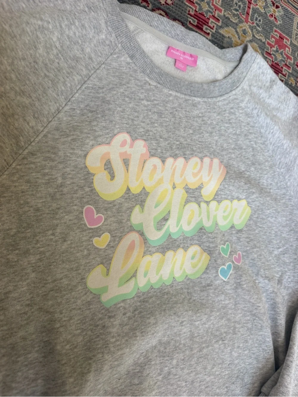 Stoney Clover Lane Light Gray Crewneck with Pastel Script